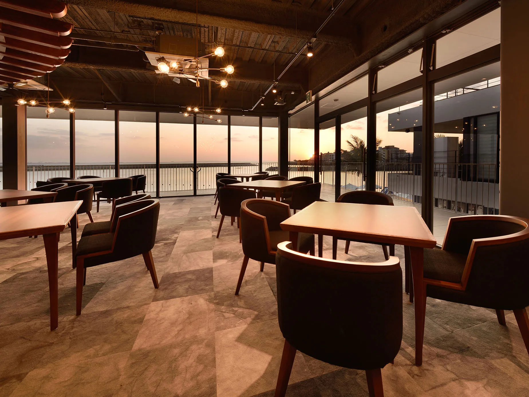 blue ocean steak dining room at sunset